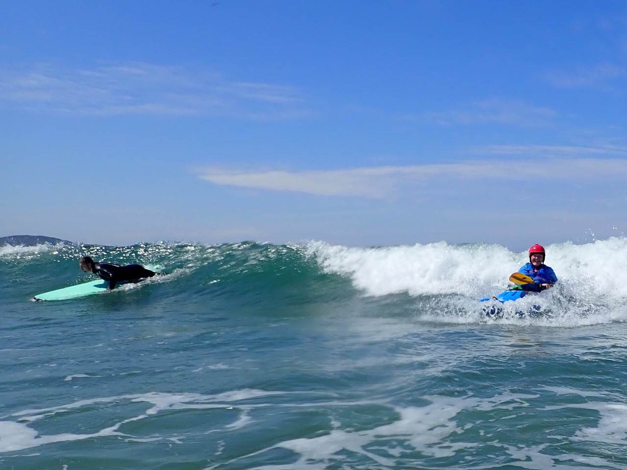 A picture containing outdoor, water, sky, riding

Description automatically generated