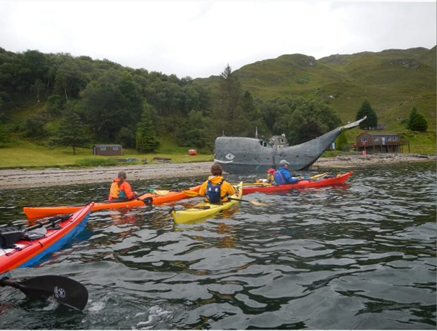A group of people in kayaks on a lake

Description automatically generated