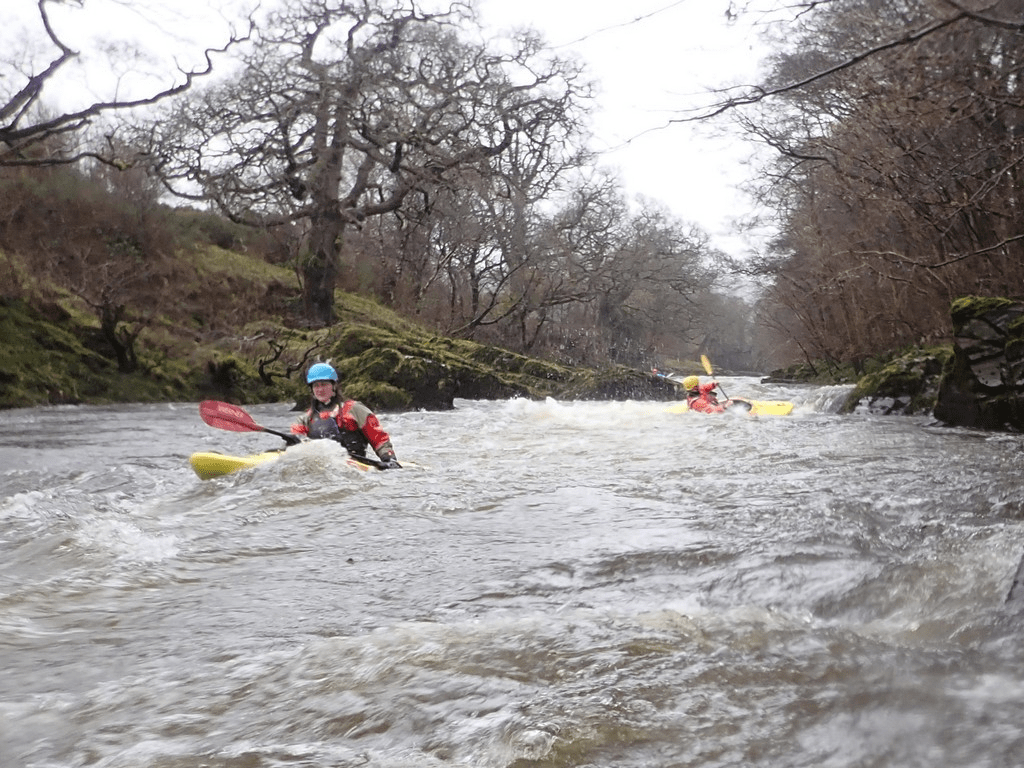 A group of people kayaking on a riverDescription automatically generated with medium confidence