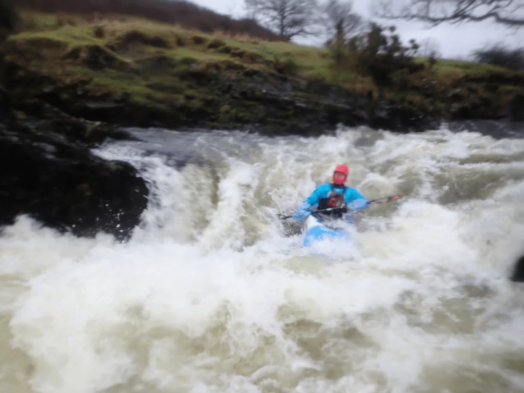 Sara paddling the Strid on the river lune