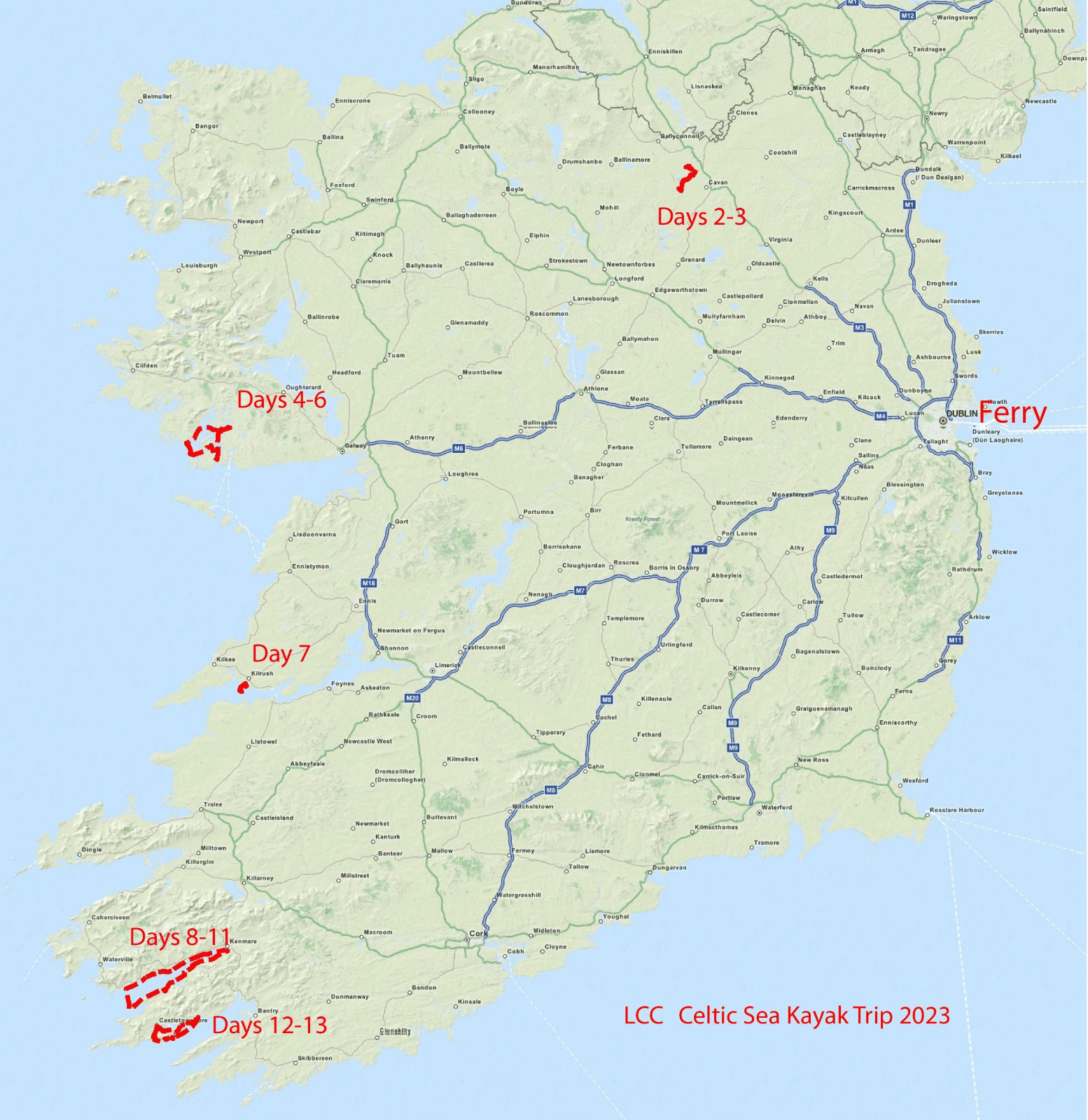 A map of ireland with a map of the islandDescription automatically generated
