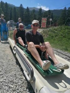 A person on a sled Description automatically generated