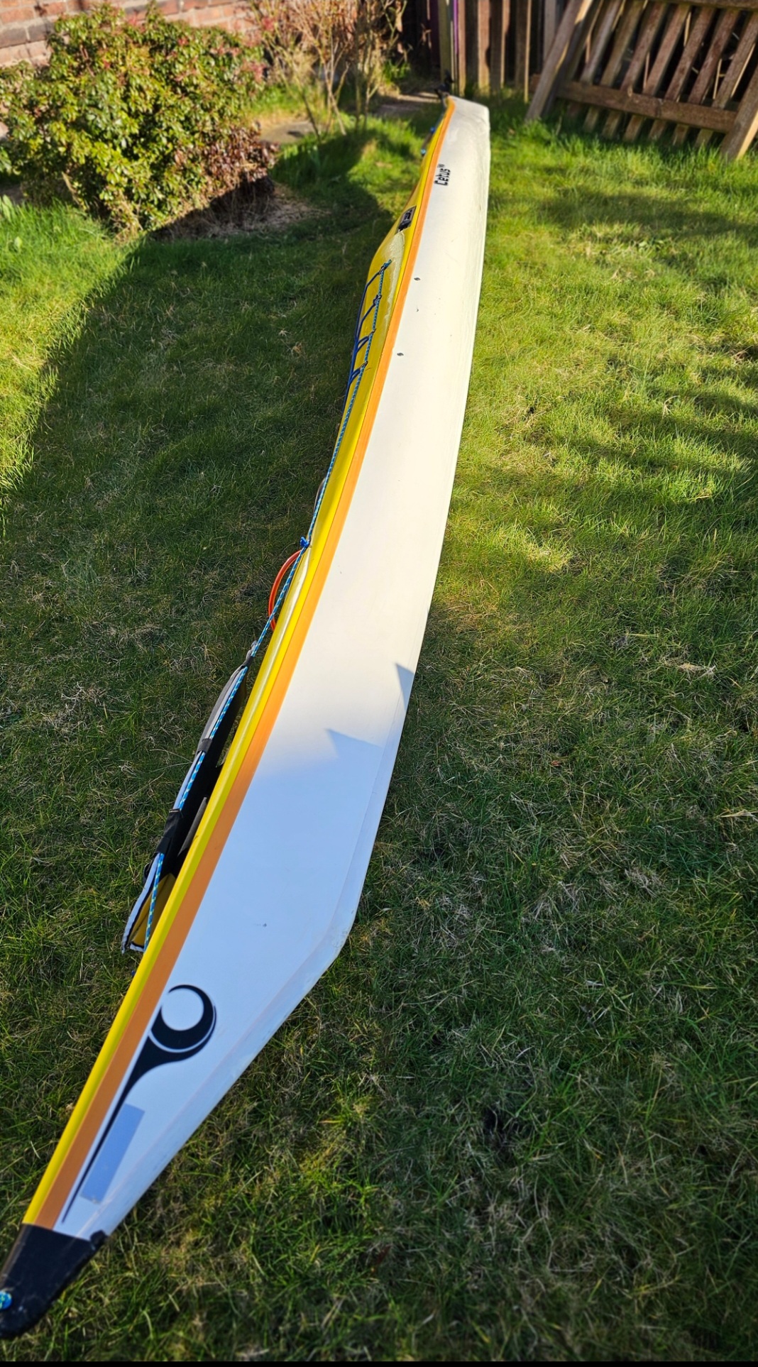 A white surfboard on grassAI-generated content may be incorrect.