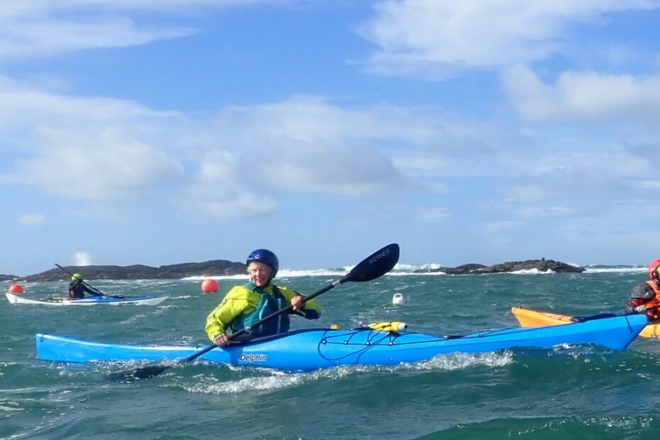 Sally Parker - surfing at Trearddur Bay
