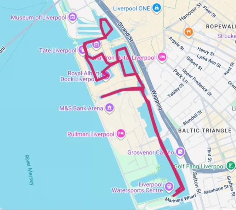 Route around Liverpool Docks