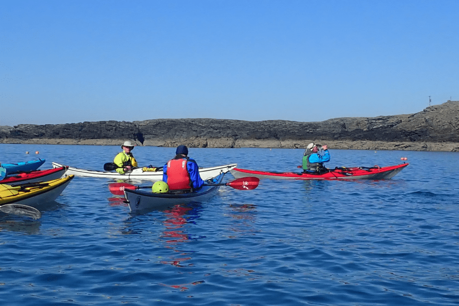 A group of people in kayaks on a lake Description automatically generated with low confidence